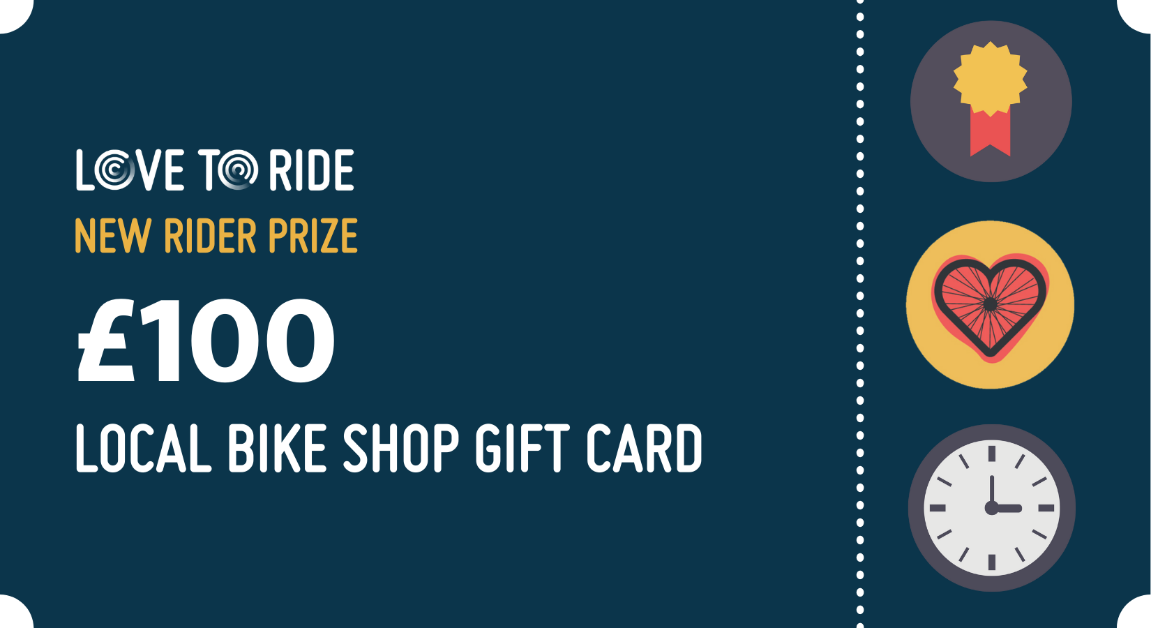 A local bike shop gift card design. The text says 'Pre-registration prize. £100 local bike shop gift card' A local bike shop gift card design. The text says 'Pre-registration prize. £100 local bike shop gift card'