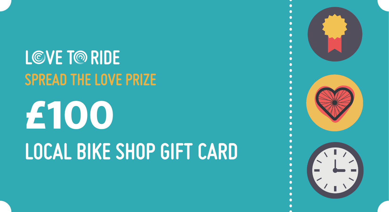 A local bike shop gift card design. The text says 'Pre-registration prize. £100 local bike shop gift card' A local bike shop gift card design. The text says 'Pre-registration prize. £100 local bike shop gift card'