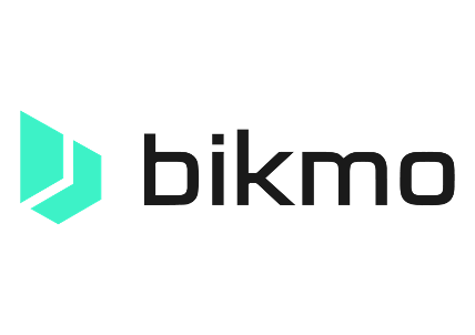 Bikmo logo with blue green arrow illustration and text reads bikmo Bikmo logo with blue green arrow illustration and text reads bikmo