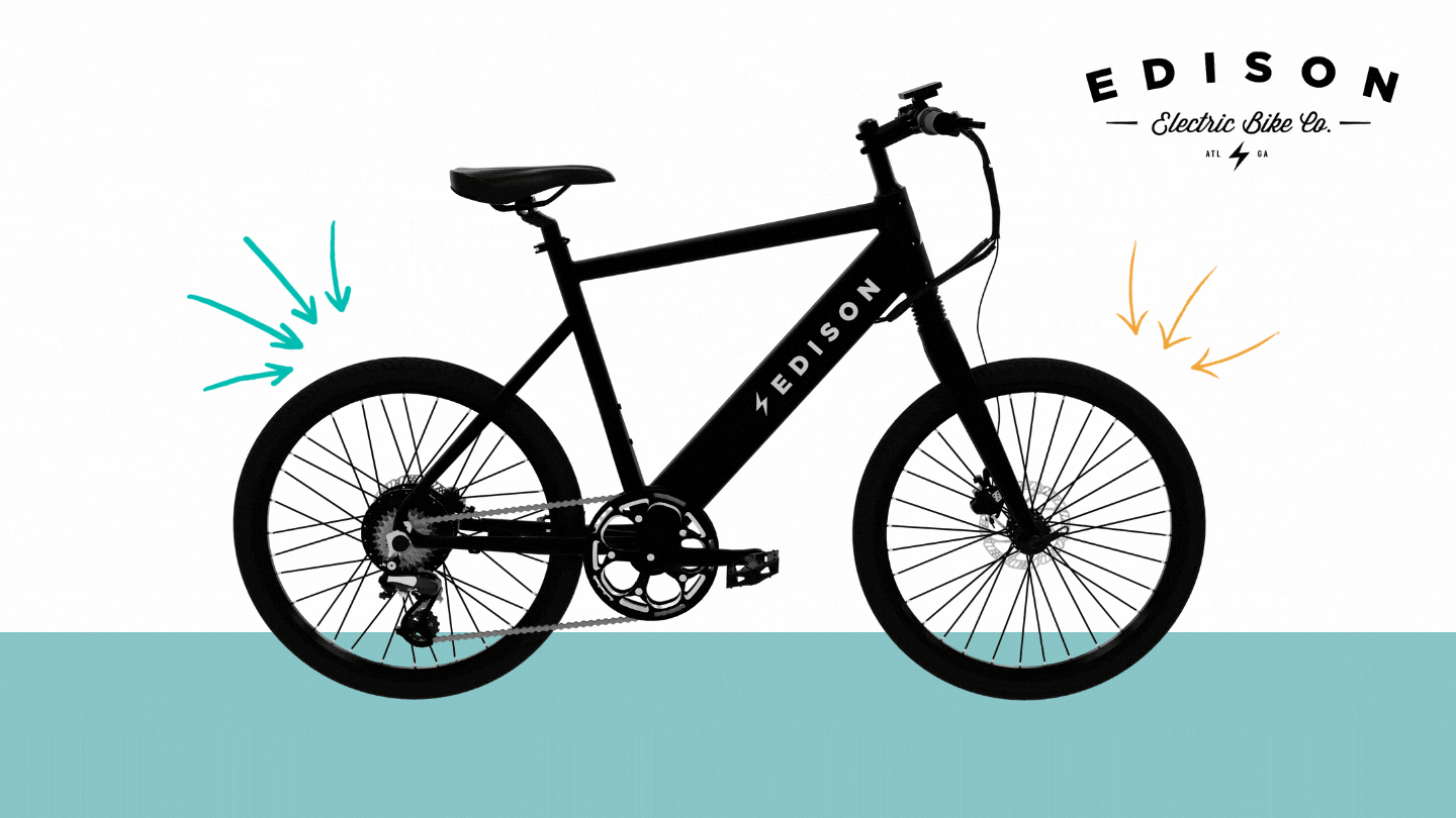 Black Edison electic bike with animated arrows Black Edison electic bike with animated arrows