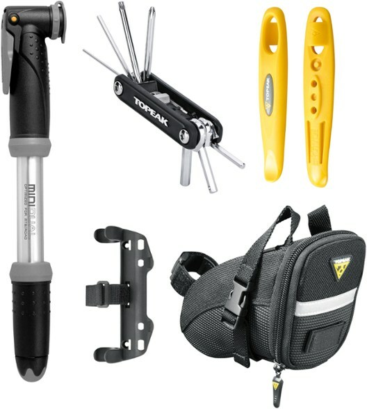 Cccessory tool kit including bike pump, 11-function mini-tool, aerodynamic seat back with a reflective strip and a side-mount bracket. Cccessory tool kit including bike pump, 11-function mini-tool, aerodynamic seat back with a reflective strip and a side-mount bracket.