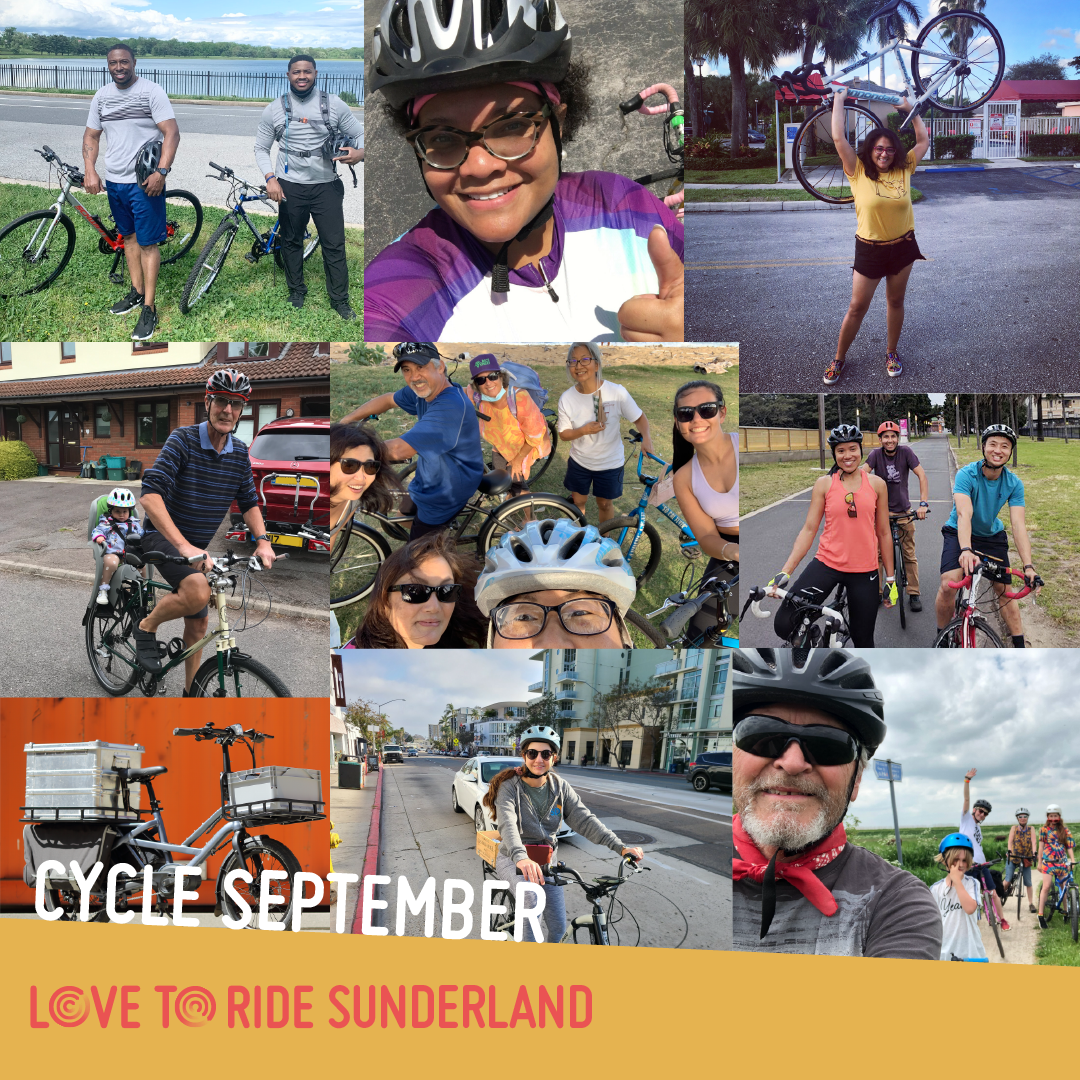 A square collage of photos of happy riders with the text ‘Cycle September’ and the Love to Ride logo. A square collage of photos of happy riders with the text ‘Cycle September’ and the Love to Ride logo.