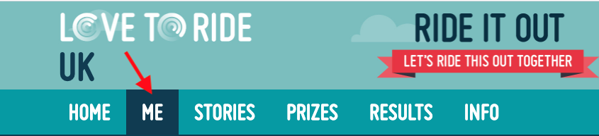 A screenshot highlighting the 'Me' tab at the top of the Love to Ride site A screenshot highlighting the 'Me' tab at the top of the Love to Ride site