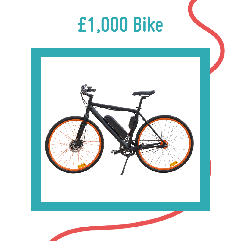 An electric bike on a white background with a turquoise border and a squiggly red line behind it An electric bike on a white background with a turquoise border and a squiggly red line behind it