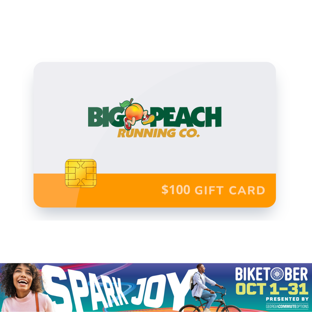 Image of a Big Peach $100 Gift Card. 