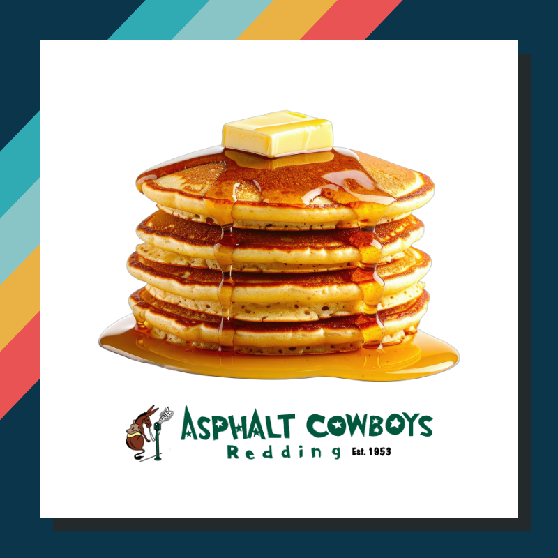 Image of some pancakes and Asphalt Cowboys Logo